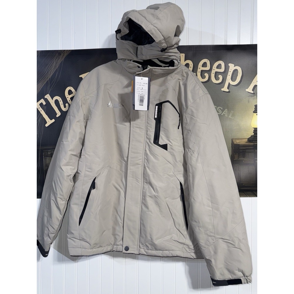 Moerdeng Mens M Waterproof Hooded Parka-Faux Fur Lined-light Gray NEW